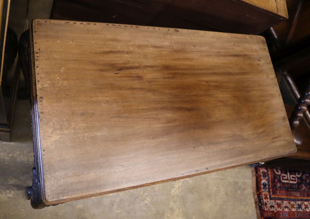 A Chippendale Revival mahogany centre table, having moulded top with rounded corners on cabriole legs and claw and ball feet, width 90c